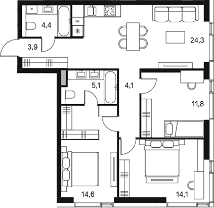 Планировка — Moments, 4-комн., 83 м²