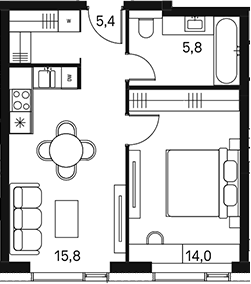 Планировка — Moments, 2-комн., 41 м²