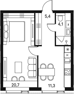 Планировка — Moments, 1-комн., 42 м²