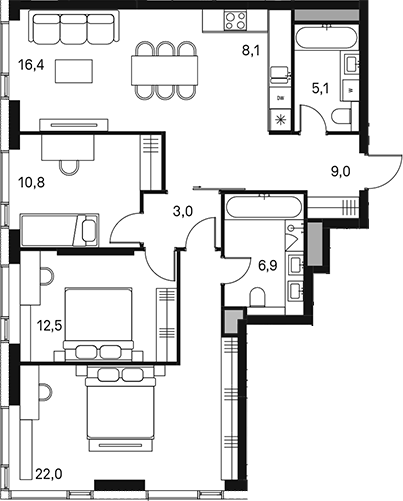 Планировка — Moments, 4-комн., 94 м²