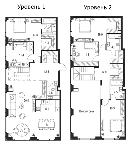 Планировка — Левел Мичуринский, 5-комн., 183 м²