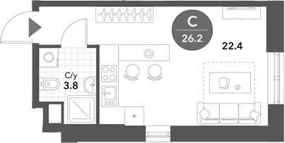 Планировка — Voxhall, Студия, 26 м²