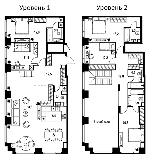 Планировка — Левел Мичуринский, 5-комн., 181 м²