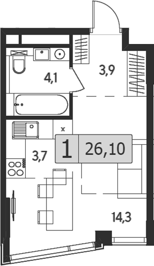 Планировка — Indy Towers, Студия, 26 м²