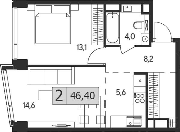 Планировка — Indy Towers, 2-комн., 46 м²