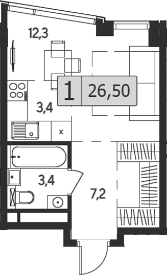 Планировка — Indy Towers, Студия, 27 м²