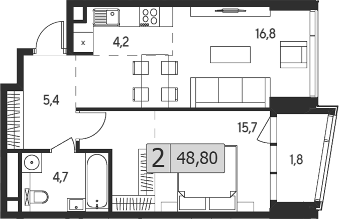 Планировка — Indy Towers, 2-комн., 47 м²