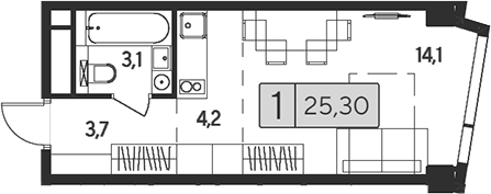 Планировка — Indy Towers, Студия, 25 м²