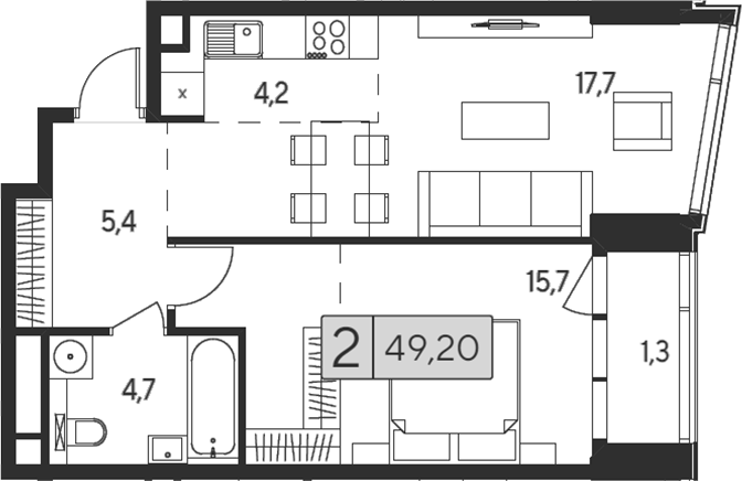 Планировка — Indy Towers, 2-комн., 48 м²