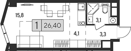 Планировка — Indy Towers, Студия, 26 м²