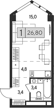 Планировка — Indy Towers, Студия, 27 м²