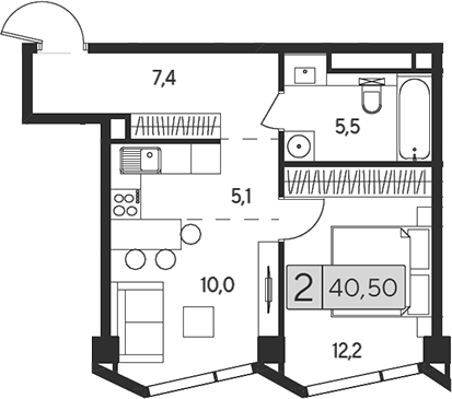 Планировка — Indy Towers, 2-комн., 41 м²