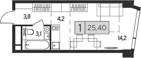 Планировка — Indy Towers, Студия, 25 м²