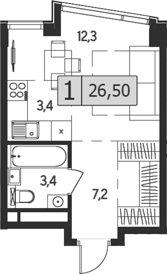 Планировка — Indy Towers, Студия, 27 м²