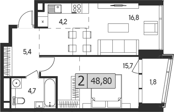 Планировка — Indy Towers, 2-комн., 47 м²