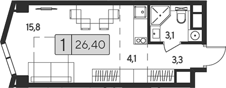 Планировка — Indy Towers, Студия, 26 м²