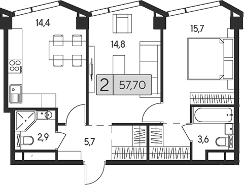 Планировка — Indy Towers, 2-комн., 58 м²