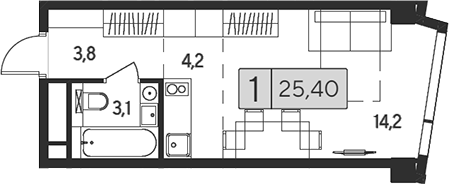 Планировка — Indy Towers, Студия, 25 м²