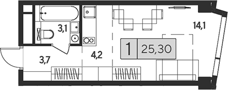 Планировка — Indy Towers, Студия, 25 м²
