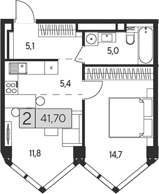 Планировка — Indy Towers, 2-комн., 42 м²