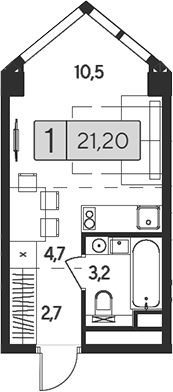 Планировка — Indy Towers, Студия, 21 м²