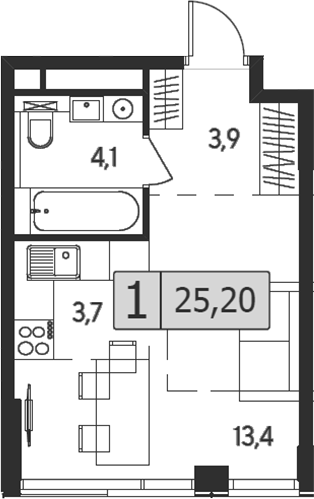 Планировка — Indy Towers, Студия, 25 м²
