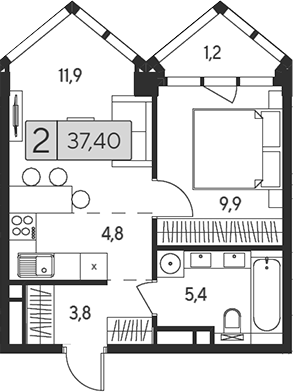 Планировка — Indy Towers, 2-комн., 36 м²