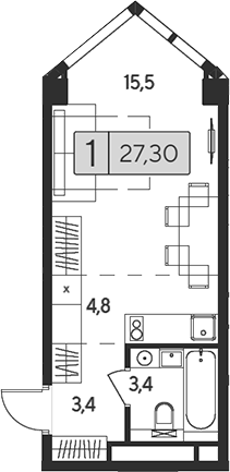 Планировка — Indy Towers, Студия, 27 м²