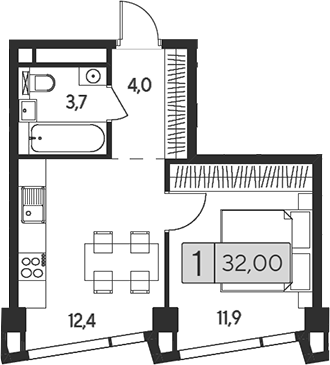 Планировка — Indy Towers, 1-комн., 32 м²