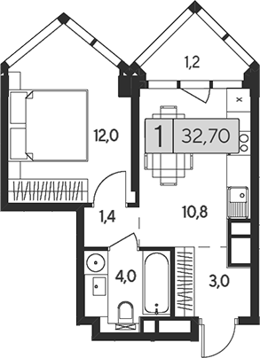 Планировка — Indy Towers, 1-комн., 32 м²