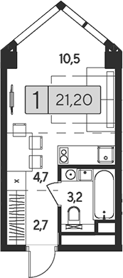 Планировка — Indy Towers, Студия, 21 м²