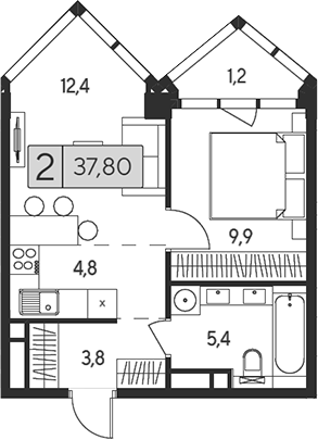 Планировка — Indy Towers, 2-комн., 37 м²