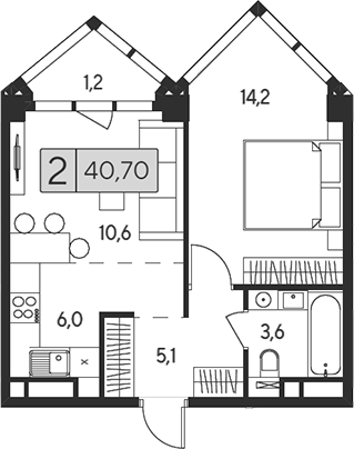 Планировка — Indy Towers, 2-комн., 40 м²