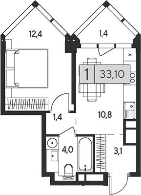 Планировка — Indy Towers, 1-комн., 32 м²