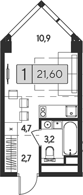Планировка — Indy Towers, Студия, 22 м²