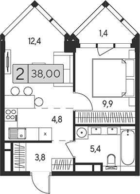 Планировка — Indy Towers, 2-комн., 37 м²