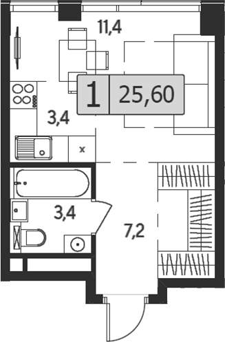 Планировка — Indy Towers, Студия, 26 м²
