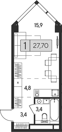 Планировка — Indy Towers, Студия, 28 м²