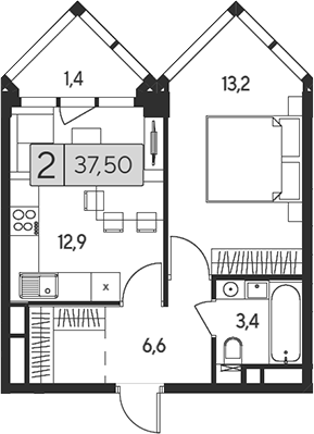 Планировка — Indy Towers, 2-комн., 36 м²