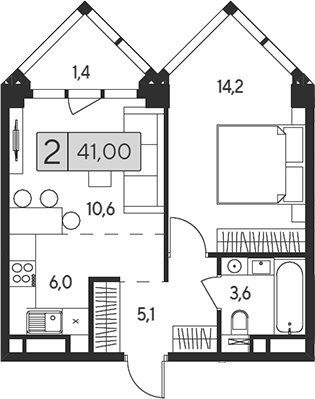 Планировка — Indy Towers, 2-комн., 40 м²