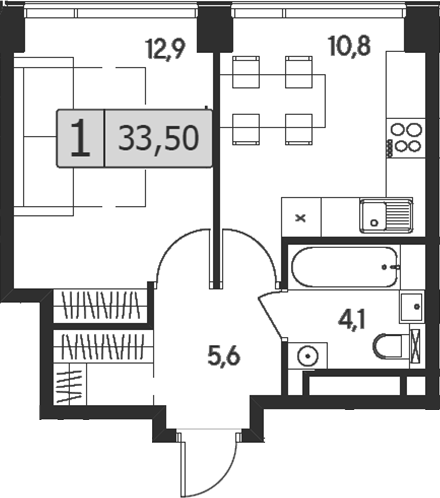 Планировка — Indy Towers, 1-комн., 34 м²