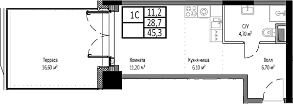 Планировка — Мираполис, Студия, 29 м²