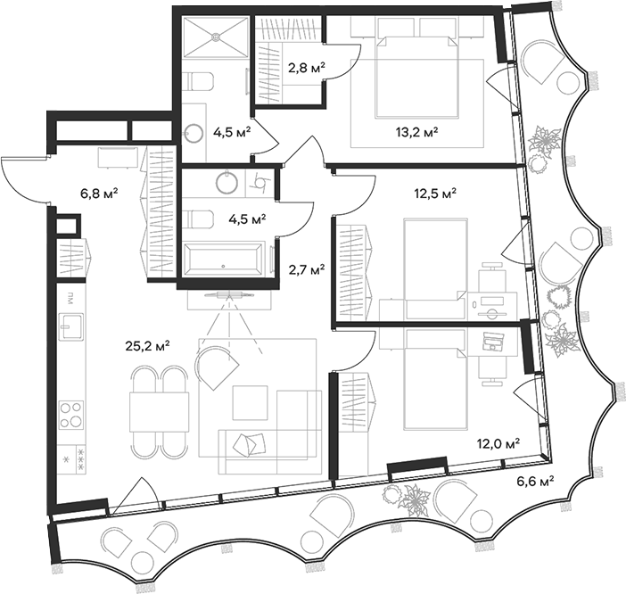 Планировка — Союз, 4-комн., 84 м²