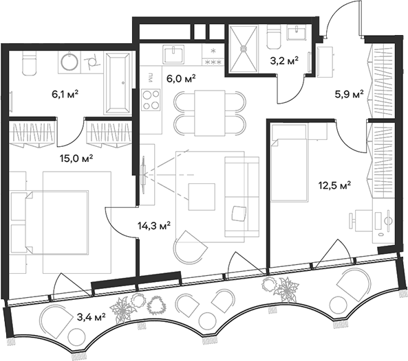 Планировка — Союз, 3-комн., 63 м²