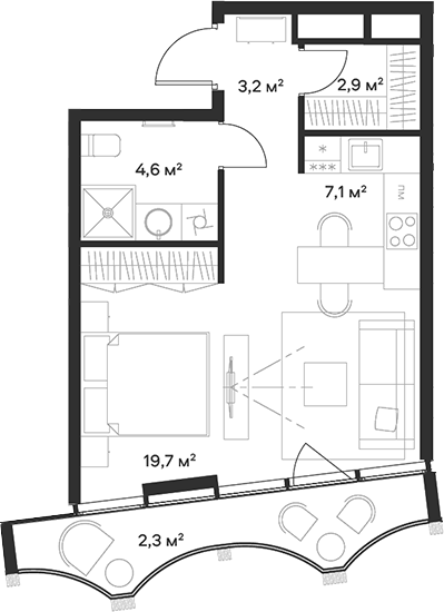 Планировка — Союз, Студия, 38 м²