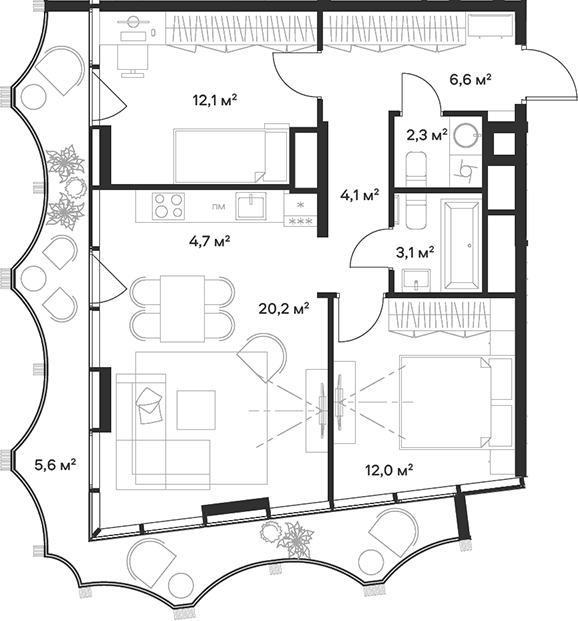 Планировка — Союз, 3-комн., 65 м²
