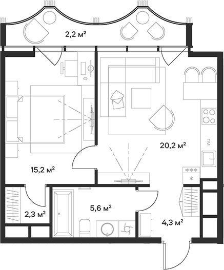 Планировка — Союз, 2-комн., 48 м²
