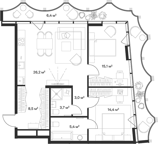 Планировка — Союз, 3-комн., 76 м²