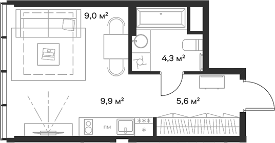 Планировка — Союз, Студия, 29 м²
