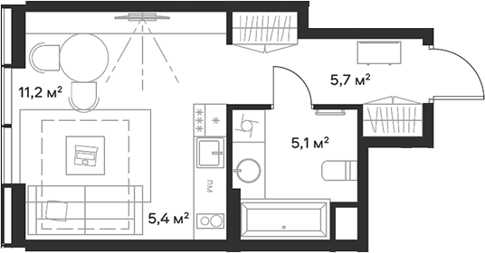 Планировка — Союз, Студия, 27 м²